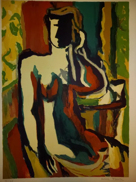 Louis Favre - Grande lithographie originale en couleurs - Femme assise (1952)