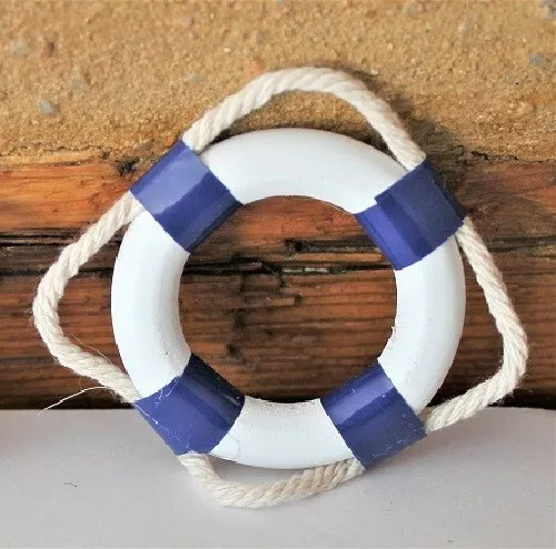 Maritime Deko Rettungsring neutral Ø: 5 cm  ( Innen 3 cm) blau / weiß  aus Holz