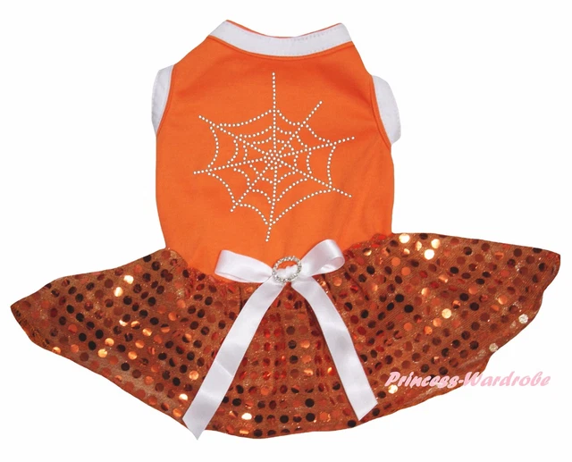 Halloween Spider Web Orange Top Bling Sequins Tutu Skirt Pet Dog Puppy Cat Dress