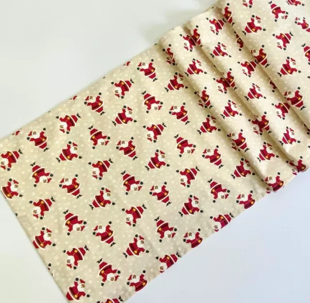 Delightful Santas on Natural Cream Christmas Table Runner