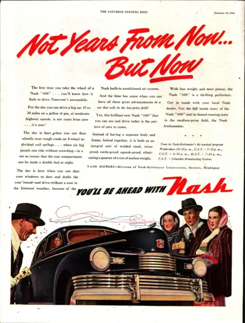 1946 Nash 600 Dark Blue 4-door Sedan art Vintage Print Ad e8