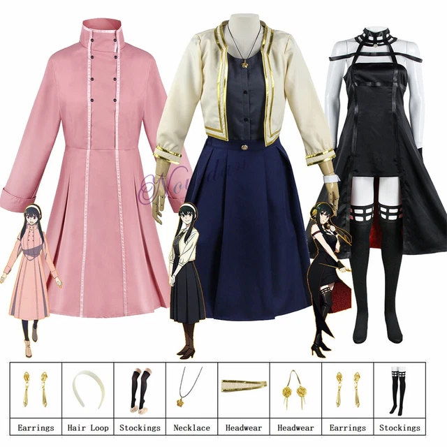 Spy X Family Cosplay Yor Forger Costume Wig Dress Earring Long Hair Anime Set