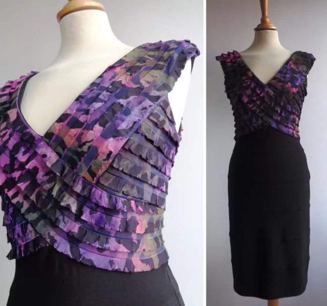 FRANK LYMAN Black Purple Pink Green Mix Jersey Dress Size 10