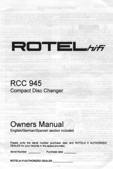 Bedienungsanleitung-Operating Instructions für Rotel RCC-945