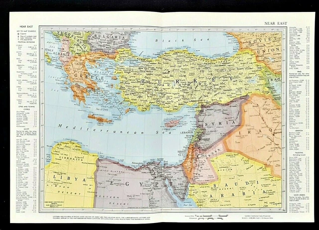 Turkey Greece Syria map Vintage 1950 Collier's Encyclopedia / Rand McNally