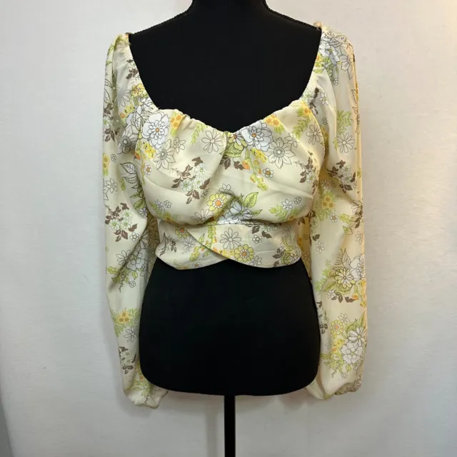 Madden NYC top Junior's XL Cropped Back Tie Blouson Sleeves chiffon floral