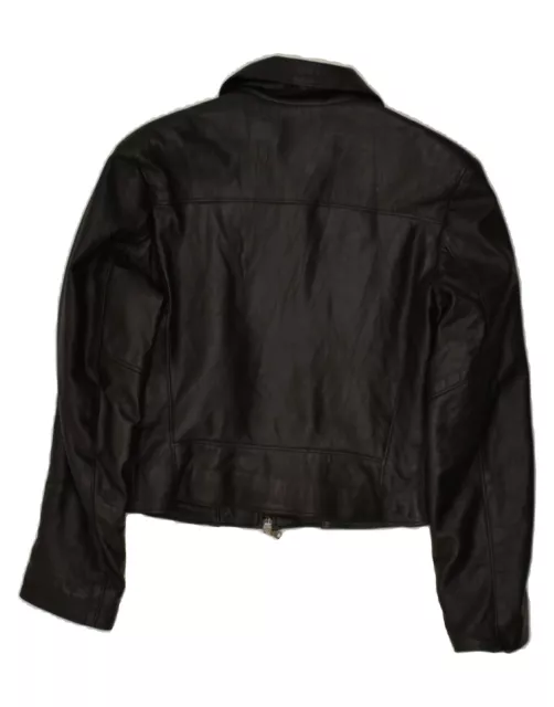VINTAGE Womens Crop Leather Jacket UK 10 Small Black Leather CF19 2