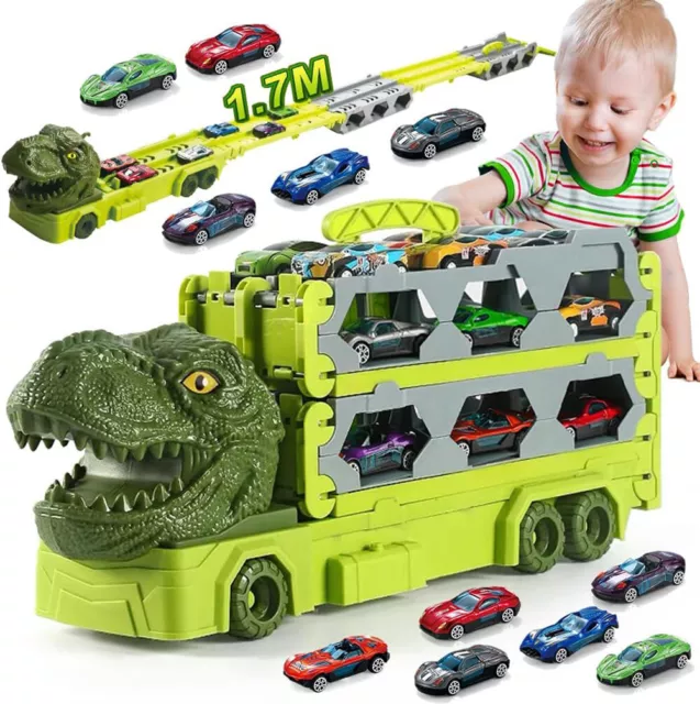 Kids Dinosaur Truck Toy Gift Storage Car Transport Carrier Model Double-Track