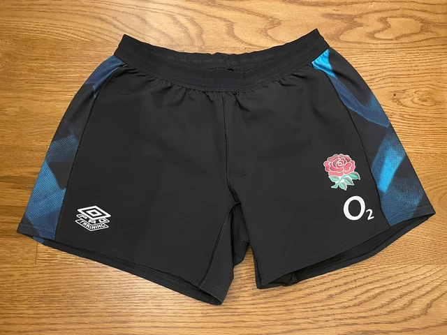 England Rugby Training Shorts - Player Issue - Black/Blue - Large