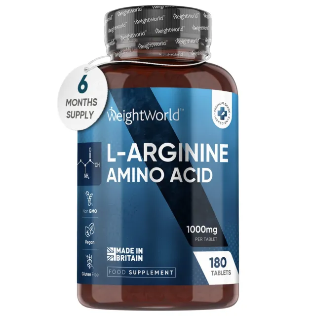 L Arginine - 180 Amino Acid Tablets - 1000mg pure L Arginine - Muscle growth