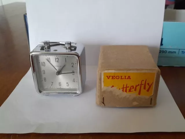 Vecchia sveglia da viaggio vintage VEGLIA BUTTERFLY (Funzionante con scatola)