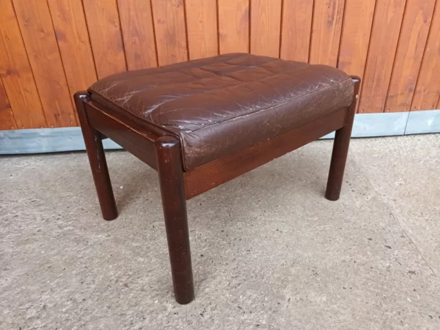 Hocker Leder Vintage 60er Fußhocker Retro Ottomane Pouf Westnofa Ära Denmark A2