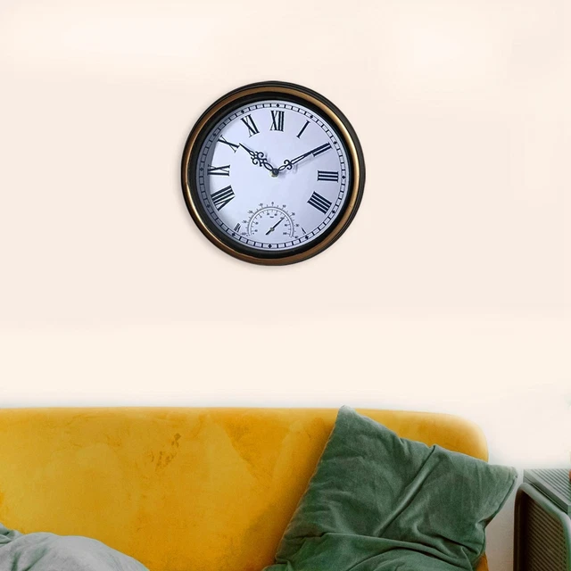 Grande Horloge Extérieure et Thermomètre Décoratif Silencieux pour Serre
