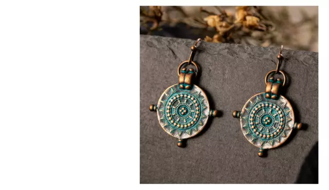 Gypsy Earrings Copper Verdigris Patina Boho blue green ethnic retro tribal round