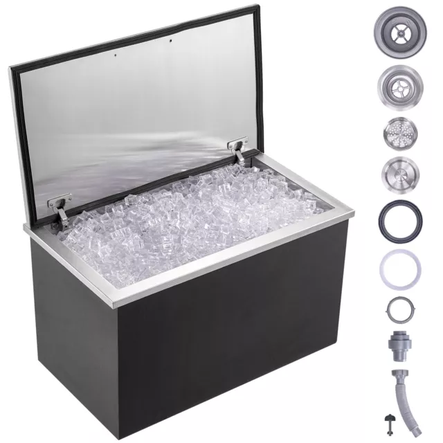 VEVOR 24"x20"x15" Drop in Ice Chest Ice Cooler Ice Bin Stainless Steel w/Cover