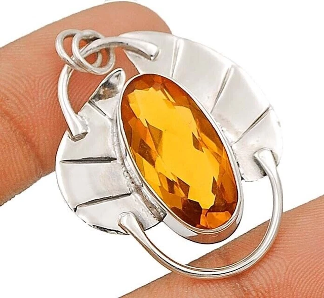 10CT Natural Golden Citrine 925 Solid Sterling Silver Pendant Jewelry K9-1