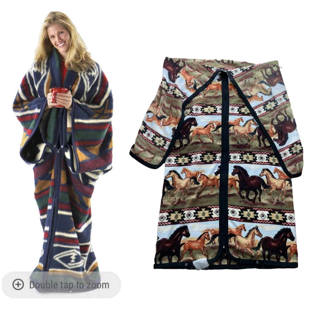 Aurora Biederlack Cuddle Wrap Zip Snap Horse Print Aztec Tribal Blanket