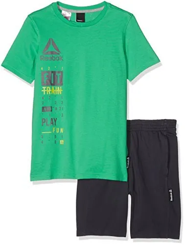 REEBOK Jungen B ES SS Set Kurzarmshirt und Shorts Sport-Set, grün, 116 cm
