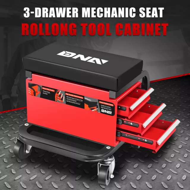 3-Drawer Rolling Creeper Seat Garage Shop Mechanic Stool w/ Tray & Storage Slots