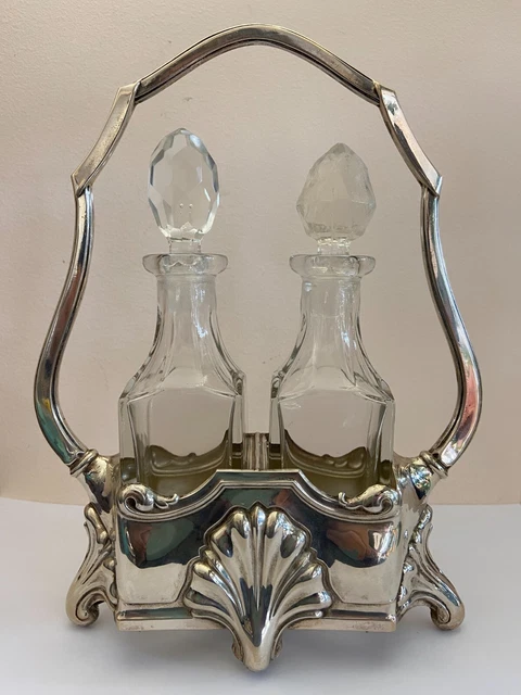Set/Menage olio-aceto argento 800 e cristallo, vintage,anni 60