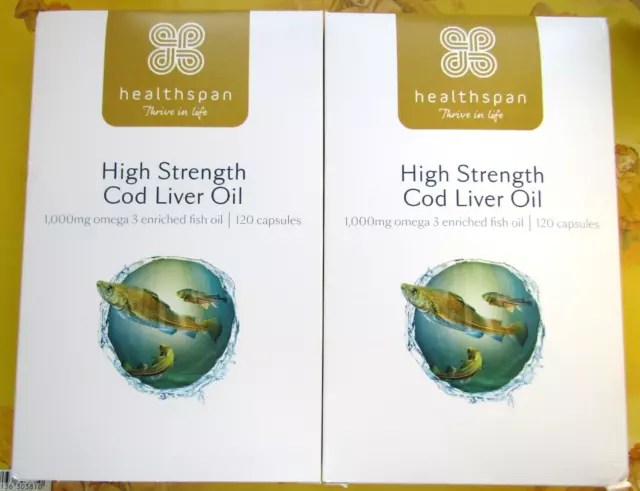 Healthspan High Strength Cod Liver Oil 1,000mg Omega 3, 240 Caps. Exp' 06/2024