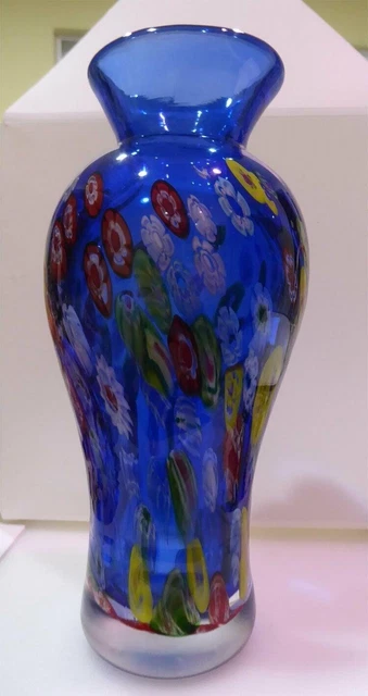 Vase Ovale Vésuve En Verre De Murano - Bleu Aqua Et Multicolore - Fabriqué En Italie