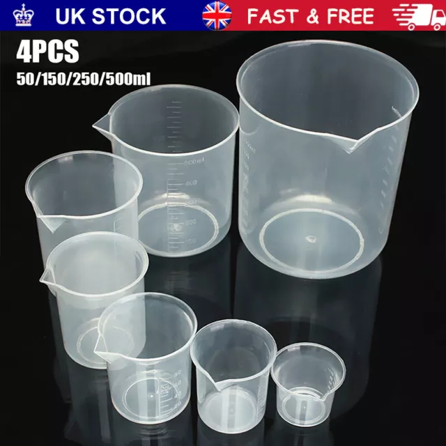 4x 50-500ml Plastic Measuring Glass For Laboratory Beaker Kitchen Liquid Jug Set
