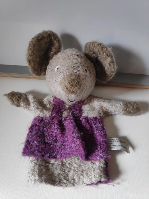 Doudou plat souris marionnette gris mauve Cocktail Scandinave