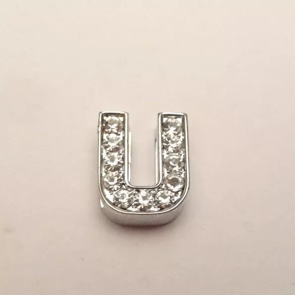 Letter U Pave Cz Alphabet Initial Slider Pendant Charm Sterling Silver 925