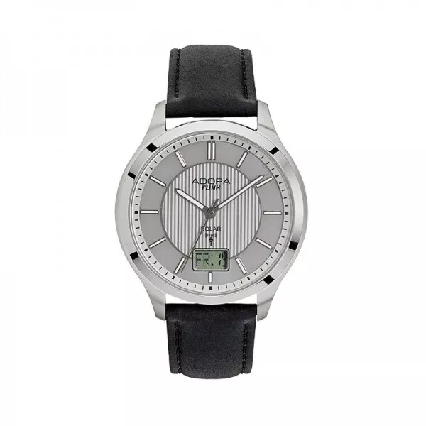 ADORA AF7174 1-205051-001 Herren Uhr Armbanduhr Solaruhr Edelstahl Leder 10Bar