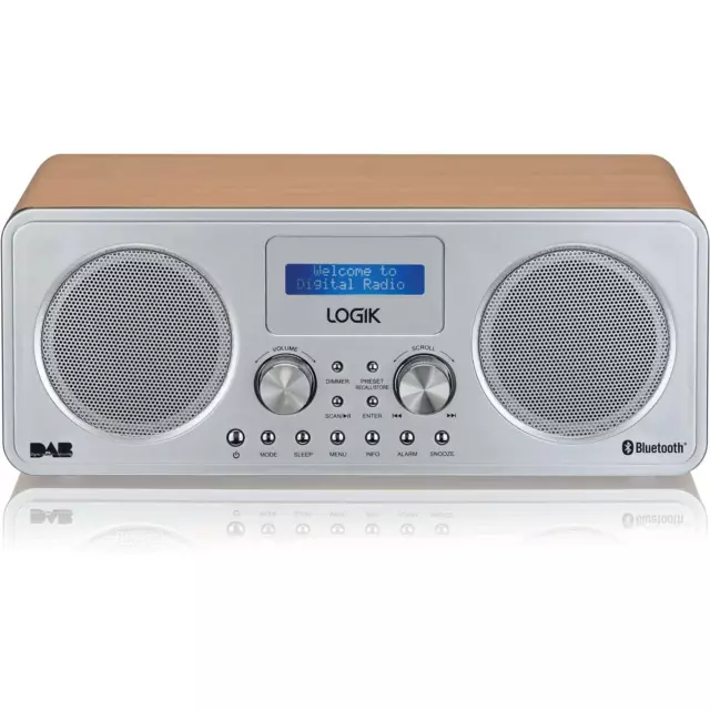 Logik L75DAB20 Portable DAB+/FM Bluetooth Radio - Silver & Wood - Very Good