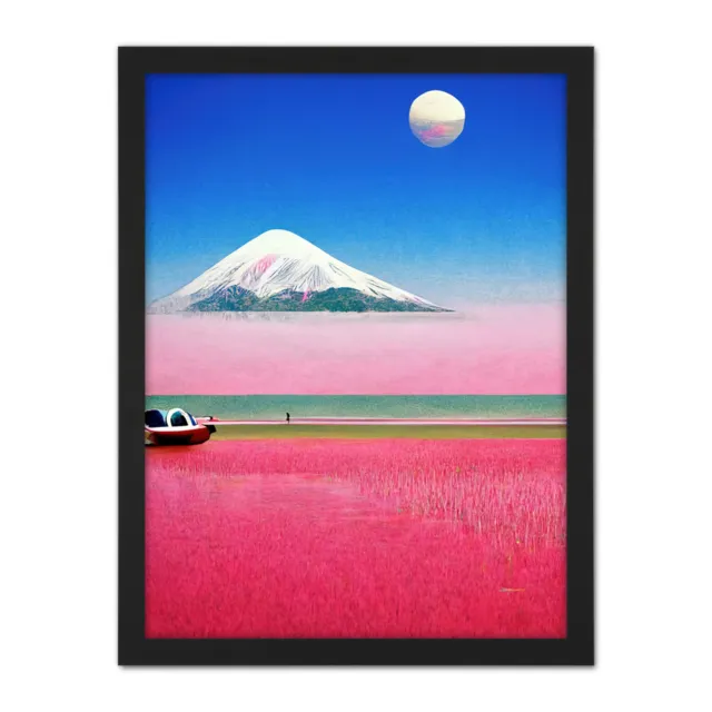 Surrealist Japanese Mount Fuji Landscape Framed Wall Art Picture Print 18X24