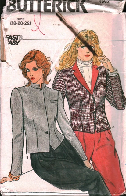 4563 Vintage Butterick Sewing Pattern 1980s Misses Loose Fitting lined Jacket 22