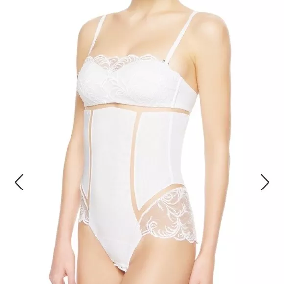 $735 NEW LA PERLA Zephyra Bustier Bodysuit Padded Lace Bra White 36 A IT 3 FR 90