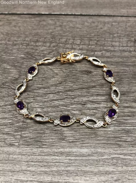 9Ct Oval Cut Simulated Amethyst &CZ Women's Tennis Bracelet 14k Yellow Gold Over