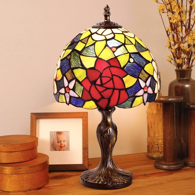 Lampada da Tavolo Stile Tiffany con Paralume Vetro Stagnato Fatto a Mano 35x21cm 3