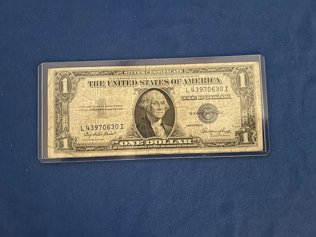 1935 One Dollar Blue Seal Note Silver Certificate Old US Bill $1  Misaligned Cut