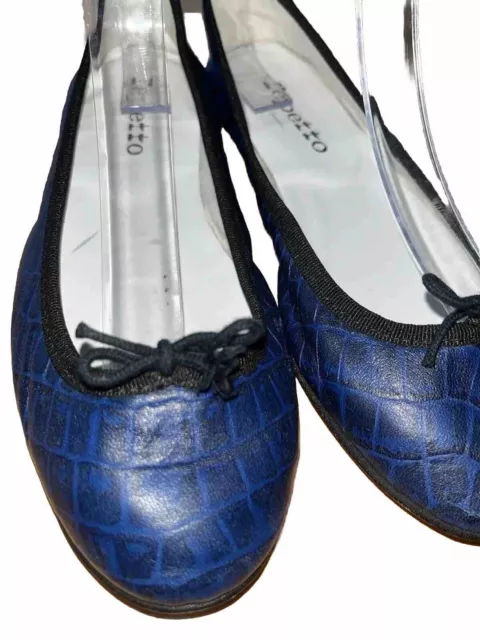 $370 REPETTO Cendrillon Navy Croc Women's Ballerina Ballet Flats US 6.5/ EU 37.5