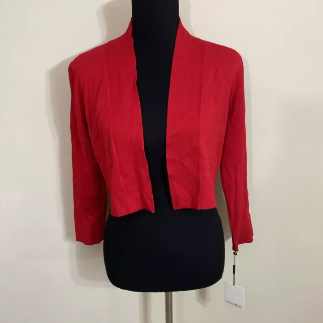 NWT Calvin Klein Red Cropped Open Cardigan Shrug Size M