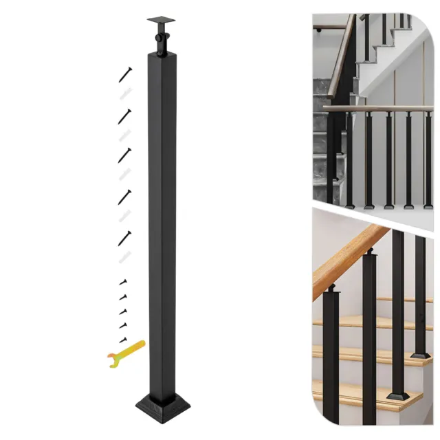Barandilla de escalera de metal cuadrado negro con columna plana de balaustres