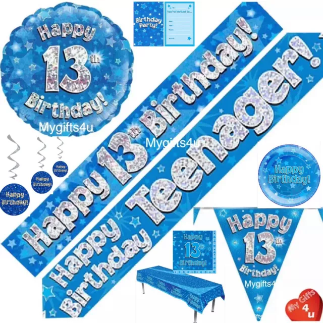 Blue Age 13th & Happy Birthday Party Decoration Teenager Bunting Banner Balloons