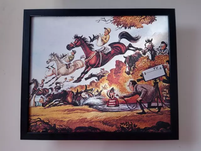 Norman Thelwell Horse Racing / Jockey print 'Over The Sticks' FRAMED