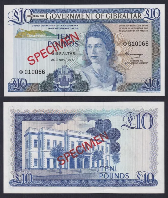 Gibraltar 10 Pounds 1975 P 22as Specimen Fds / UNC L-DR