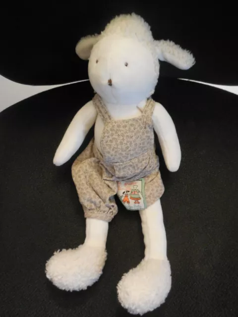 doudou peluche mouton blanc salopette beige La Grande Famille MOULIN ROTY 31cm