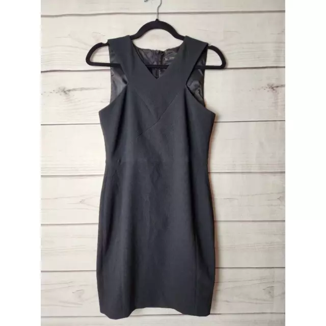 Zara Womens Sheath Dress Black Stretch Mini V Neck Sleeveless Party Cocktail L