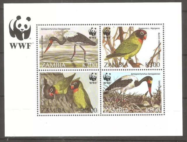 Vögel Storch Papagei WWF 1996 Sambia Block 20 postfrisch