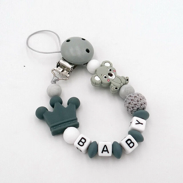 Cadena de chupete con nombre hágalo usted mismo corona de silicona koala oso cadena de nudillos regalo de nacimiento