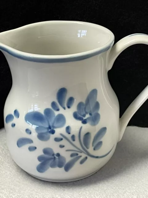 Vtg Blue/White Hand-Painted 16oz Creamer/Small Pitcher Made in Portugal Signed