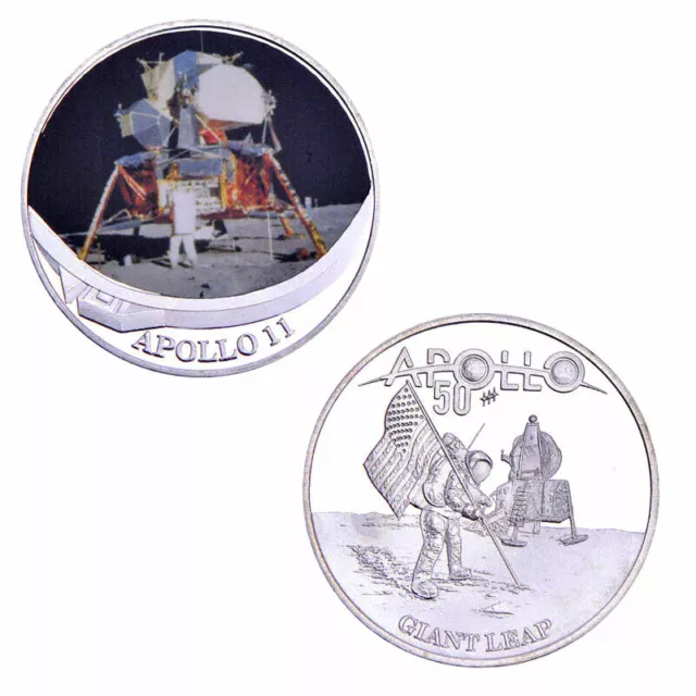 ★★ Magnifique Medaille Plaquee Argent ● Apollo , Astronautes, Lune, Spatial ★★★