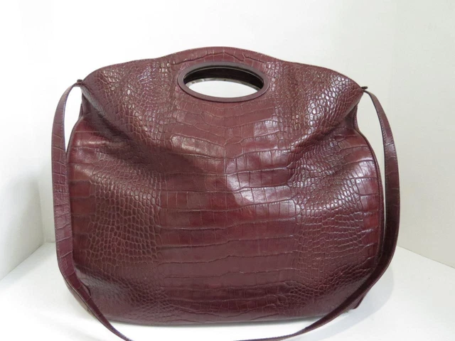 Oscar de la Renta Brown Croc Embossed Leather Tote/Bag/Purse w/Strap